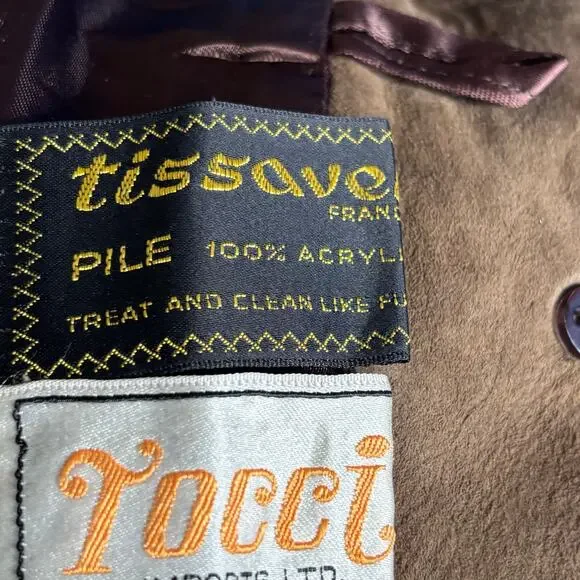 Vintage 70s Tocci England Faux Fur Suede Leather Belted Coat Burgundy Lined - Picture 15 of 16